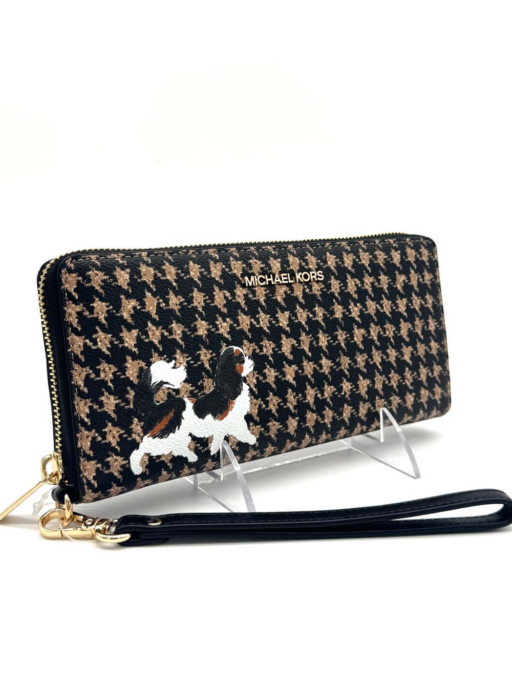 Michael Kors Large Continental Wallet Wristlet Black/Camel